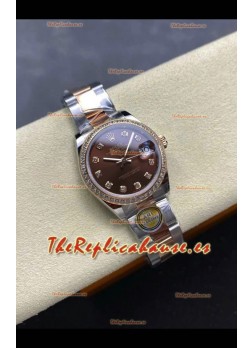 Reloj Rolex Superclon Datejust de 31 mm con esfera marrón y caja Oyster de oro rosa