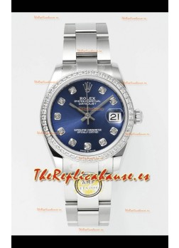 Reloj Rolex Superclon Datejust con esfera azul y caja de acero de 31 mm