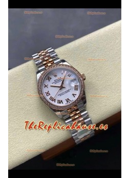 Reloj Rolex Superclon Datejust de 31 mm con esfera blanca y oro amarillo