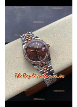 Reloj Rolex Superclon Datejust de 31 mm con esfera marrón y oro rosa