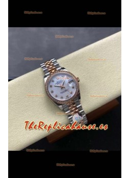 Reloj Rolex Superclon Datejust de 31 mm con esfera perlada y oro rosa
