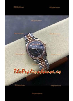 Reloj Rolex Superclon Datejust de 31 mm con esfera negra y oro rosa