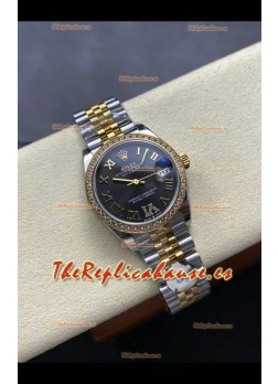 Reloj Rolex Superclon Datejust de 31 mm con esfera negra y oro amarillo