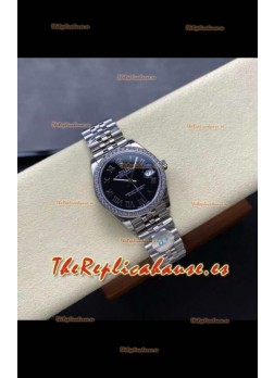 Reloj Rolex Superclon Datejust de 31 mm con esfera negra y caja de acero