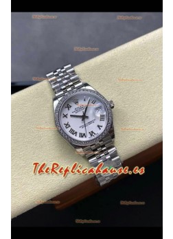 Reloj Rolex Superclon Datejust de 31 mm con esfera blanca y caja de acero