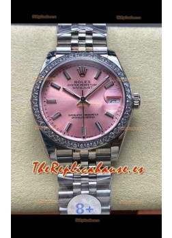 Reloj Rolex Superclon Datejust de 31 mm con esfera rosa y caja de acero