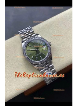 Reloj Rolex Superclon Datejust de 31 mm con esfera verde y caja de acero