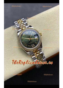 Reloj Rolex Superclon Datejust de 31 mm con esfera verde y oro amarillo