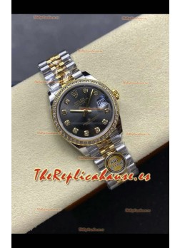 Reloj Rolex Superclon Datejust de 31 mm con esfera gris y oro amarillo