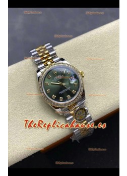 Reloj Rolex Superclon Datejust de 31 mm con esfera verde y oro amarillo