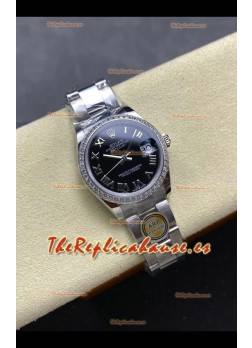 Reloj Rolex Superclon Datejust de 31 mm con esfera negra y números romanos