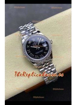 Reloj Rolex Superclon Datejust de 31 mm con esfera negra y números romanos, modelo Jubilee Superclon