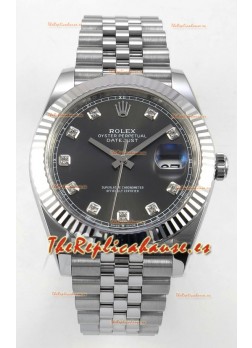 Reloj Datejust Superclon 126334 con esfera gris y diamantes, 41 mm, MVMNT con volante de inercia variable 3235