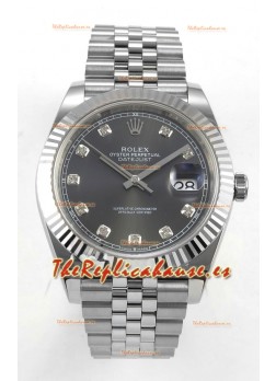 Reloj Datejust Superclon 126334 con esfera gris y diamantes, 41 mm, MVMNT con volante de inercia variable 3235
