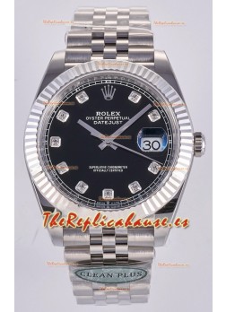 Reloj Datejust Superclon 126334 con esfera de diamantes negros, 41 mm, MVMNT con volante de inercia variable 3235