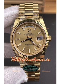 Reloj Rolex Day Date 228238 de oro amarillo con esfera dorada tipo bastón, réplica perfecta