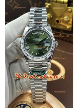 Reloj Rolex Day Date 228236 de acero inoxidable con esfera verde y números romanos, réplica de alta calidad
