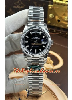 Reloj Rolex Day Date 228236 de acero inoxidable con esfera de cristal negro, réplica de alta calidad