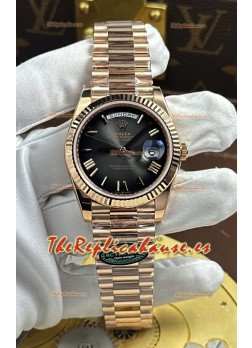 Reloj Rolex Day Date 228236 con esfera degradada color oro rosa y acabado pizarra, réplica de alta calidad