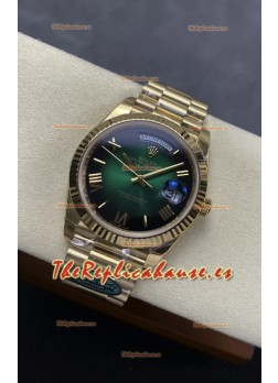 Reloj Rolex Day Date 228238 de oro amarillo con efecto degradado verde, superclon