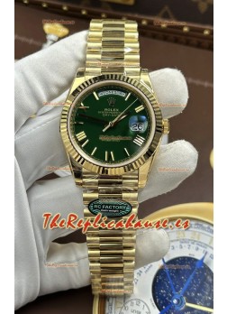 Reloj Rolex Day Date 228238 de oro amarillo con esfera verde y números romanos, réplica de alta calidad