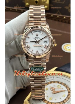 Reloj Rolex Day Date 228236 de oro rosa con esfera blanca y números romanos, réplica de alta calidad