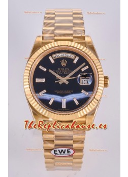 Reloj Rolex Day Date de oro amarillo con esfera negra personalizada de 40 mm, réplica súper original