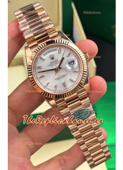 Reloj Rolex Day Date 228236, oro rosa, esfera de acero con efecto rayos de sol, superclon