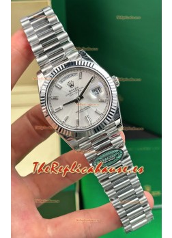 Reloj Rolex Day Date 228236 de acero inoxidable con esfera de cristal efecto rayos de sol, réplica de alta calidad