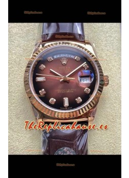 Reloj Rolex Day Date 128235, oro rosa, esfera marrón degradada, superclon