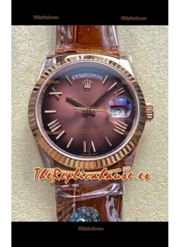 Reloj Rolex Day Date 128235, oro rosa, marrón, degradado, esfera romana, superclon