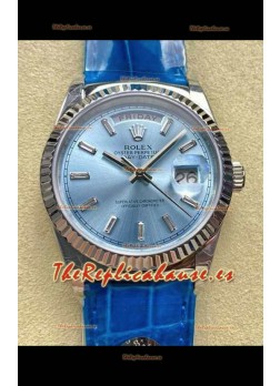 Reloj Rolex Day Date 128236 de acero inoxidable con esfera de cristal azul hielo, réplica perfecta