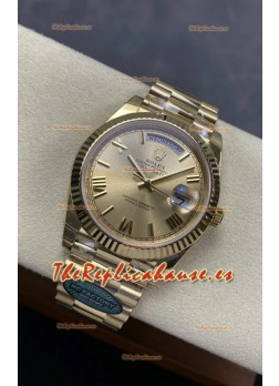Reloj Rolex Day Date 228238 de oro amarillo con esfera romana dorada, superclon