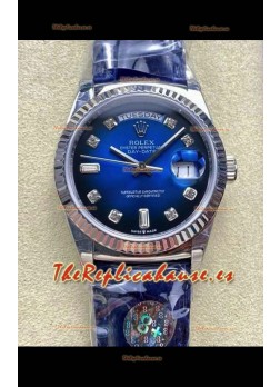 Reloj Rolex Day Date 128236 de acero inoxidable con esfera azul degradada y diamantes, réplica perfecta