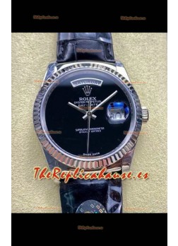 Reloj Rolex Day Date 128236 de acero inoxidable con esfera negra, réplica de alta calidad