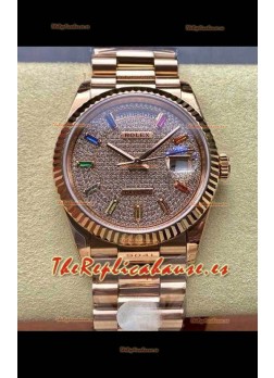 Reloj Rolex Day Date 128345RBR con esfera de oro rosa y diamantes, réplica de alta calidad