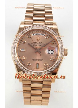 Reloj Rolex Day Date 128345 de oro rosa con diamantes y esfera, réplica perfecta