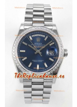 Reloj Rolex Day Date 128349 de acero inoxidable con esfera de cristal azul, réplica de alta calidad