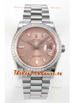 Reloj Rolex Day Date 128349 de acero inoxidable con esfera de cristal rosa, réplica perfecta