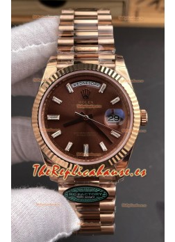 Reloj Rolex Day Date 228236 de oro rosa con esfera marrón, superclon