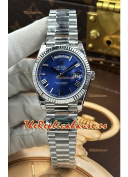 Reloj Rolex Day Date 228236 de acero inoxidable con esfera azul y números romanos, réplica de alta calidad