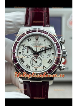 Reloj Rolex Daytona 116589SALV con movimiento libre, oro blanco, rubíes rojos y meteorito, superclon