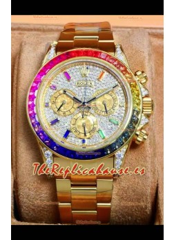 Reloj Rolex Daytona 116568 de oro rosa con esfera pavimentada de moissanitas, réplica de alta calidad