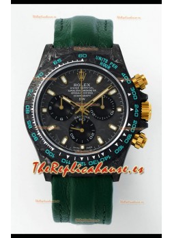 Reloj Rolex Daytona DiW con caja de carbono forjado y correa de velcro verde, réplica exacta