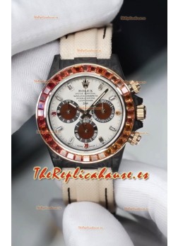 Reloj Rolex Daytona DiW con caja de carbono y zafiros arcoíris, réplica perfecta