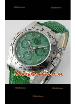Reloj Rolex Daytona 116519 de acero inoxidable con correa de cuero y perlas verdes, réplica de alta calidad
