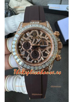 Reloj Rolex Daytona 126555TBR Jirafa Oro Rosa Esfera Marrón Castaño Moissanita Superclon