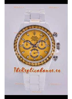 Reloj Rolex Daytona AET de cerámica blanca con esfera amarilla y movimiento 4130, superclon