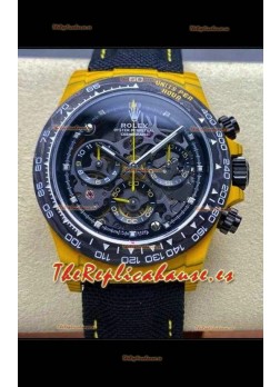 Reloj Rolex Daytona amarillo con caja TPT, esfera esqueletizada y correa de nailon, réplica de alta calidad