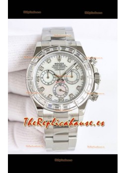 Reloj Rolex Daytona 116519 de acero inoxidable con esfera de perlas blancas, réplica de alta calidad